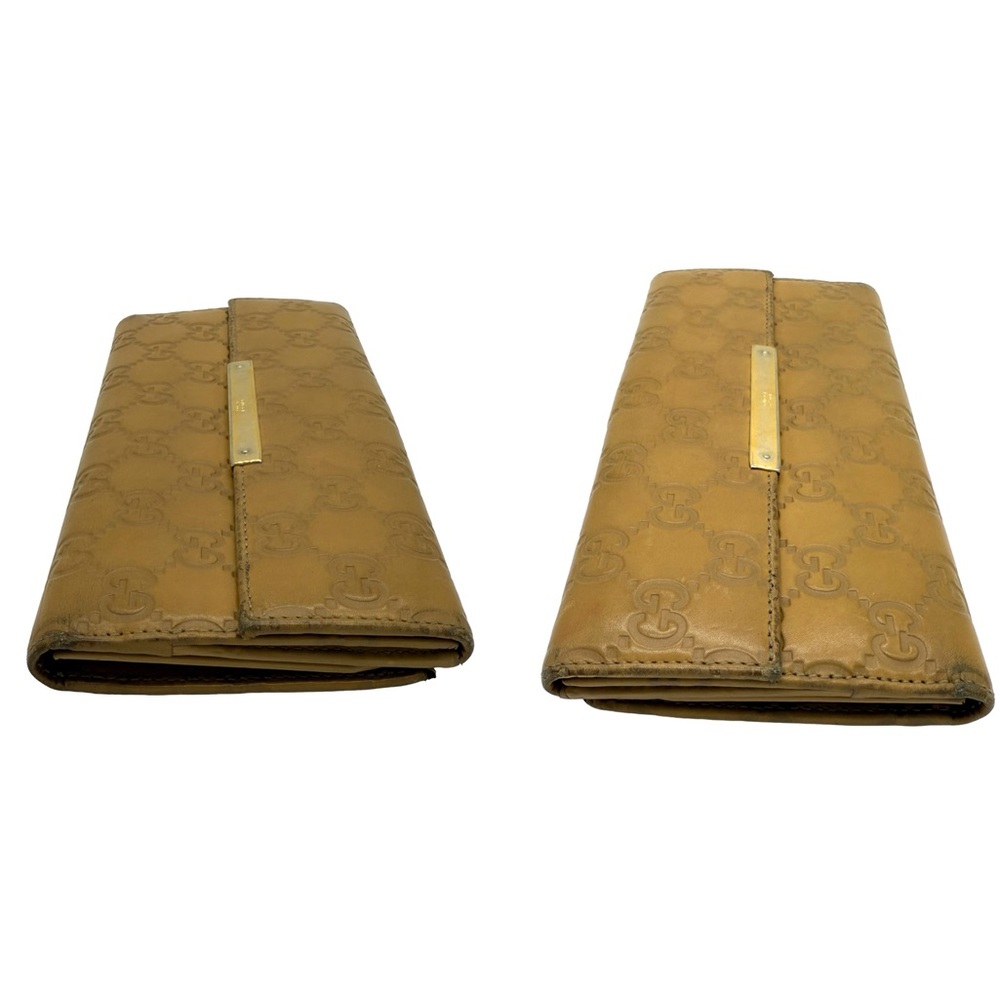 Gucci Guccissima Leather Flap Continental Long Wallet Bifold GG Tan Gold Logo - Picture 5 of 15